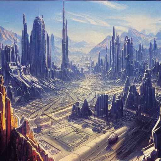 AI-generated art image of a dystopian city on a bright sunny day