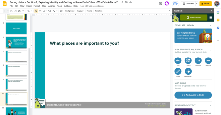 A Pear Deck slide that reads "What places are important to you?"