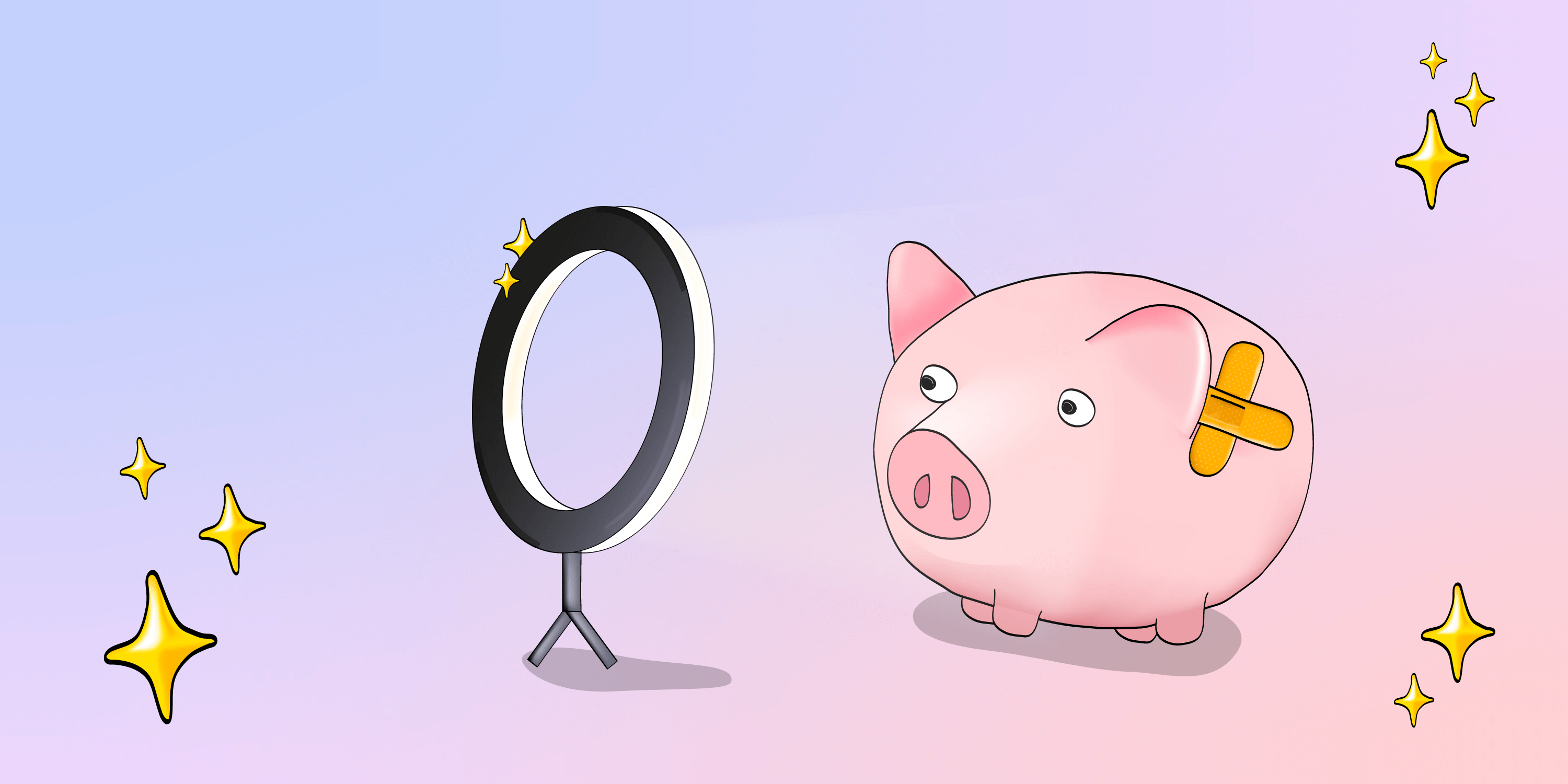 A piggy bank in a ring light