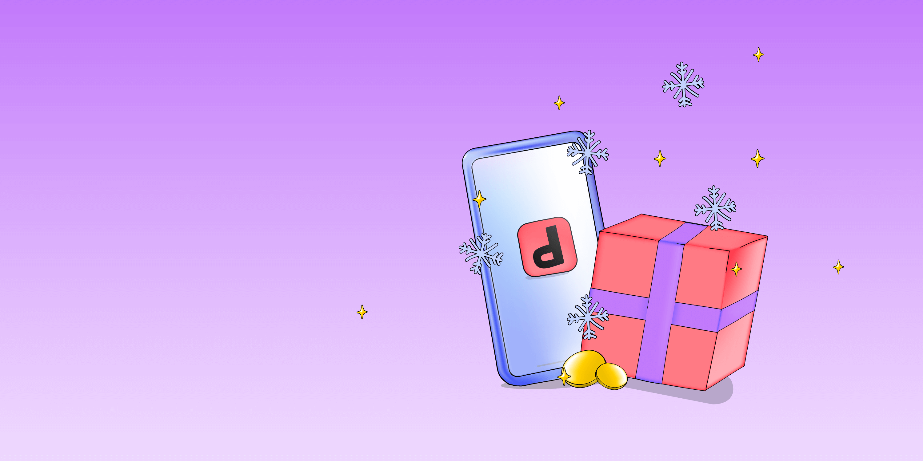 Illustration of phone with depop logo on it and a present