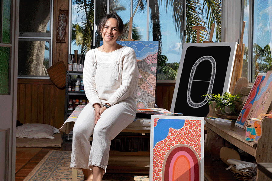 Artist Ryhia Dank converted her home’s sunroom into her studio.