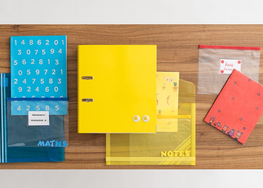 Coloured school folders and books