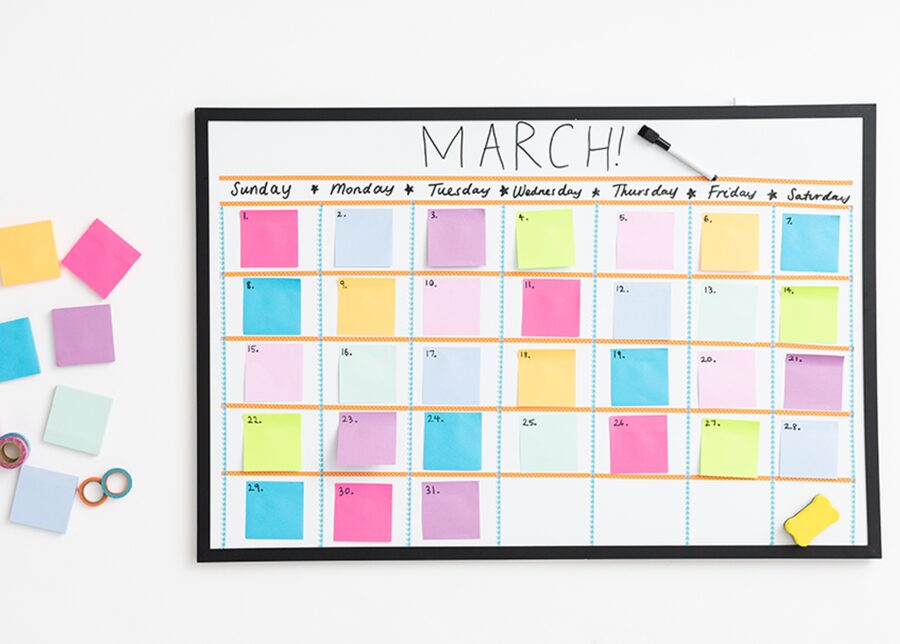 DIY whiteboard post it sticky note calendar wall