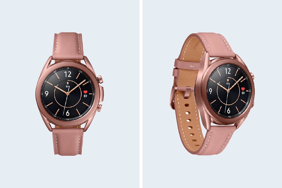 The Samsung Galaxy Watch3 is a stylish leather smart watch preloaded with workouts.