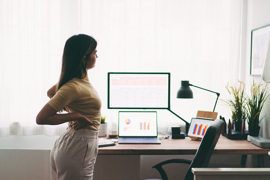 As well as an ergonomic office, remember to check your posture and stretch.