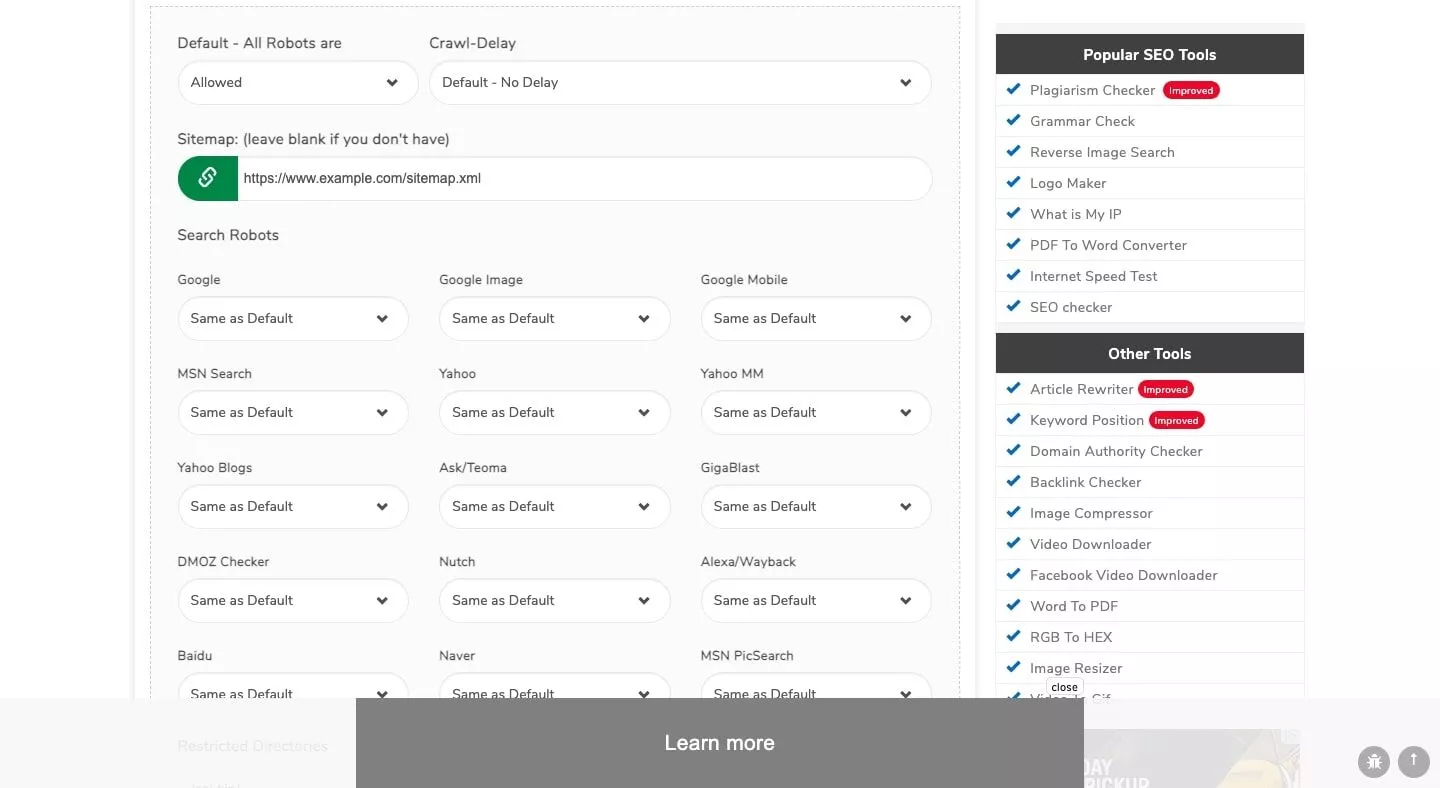 Small SEO tools robots txt tool page image