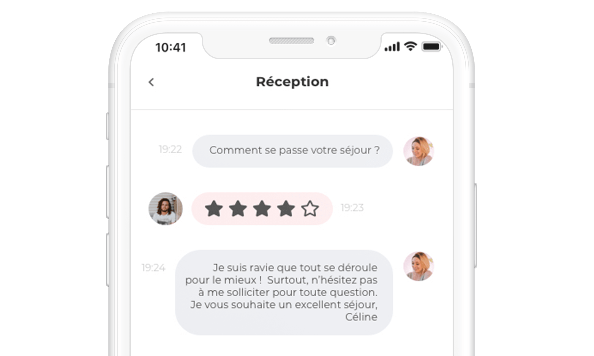 app loungeup portail client messagerie chat enquête de satisfaction
