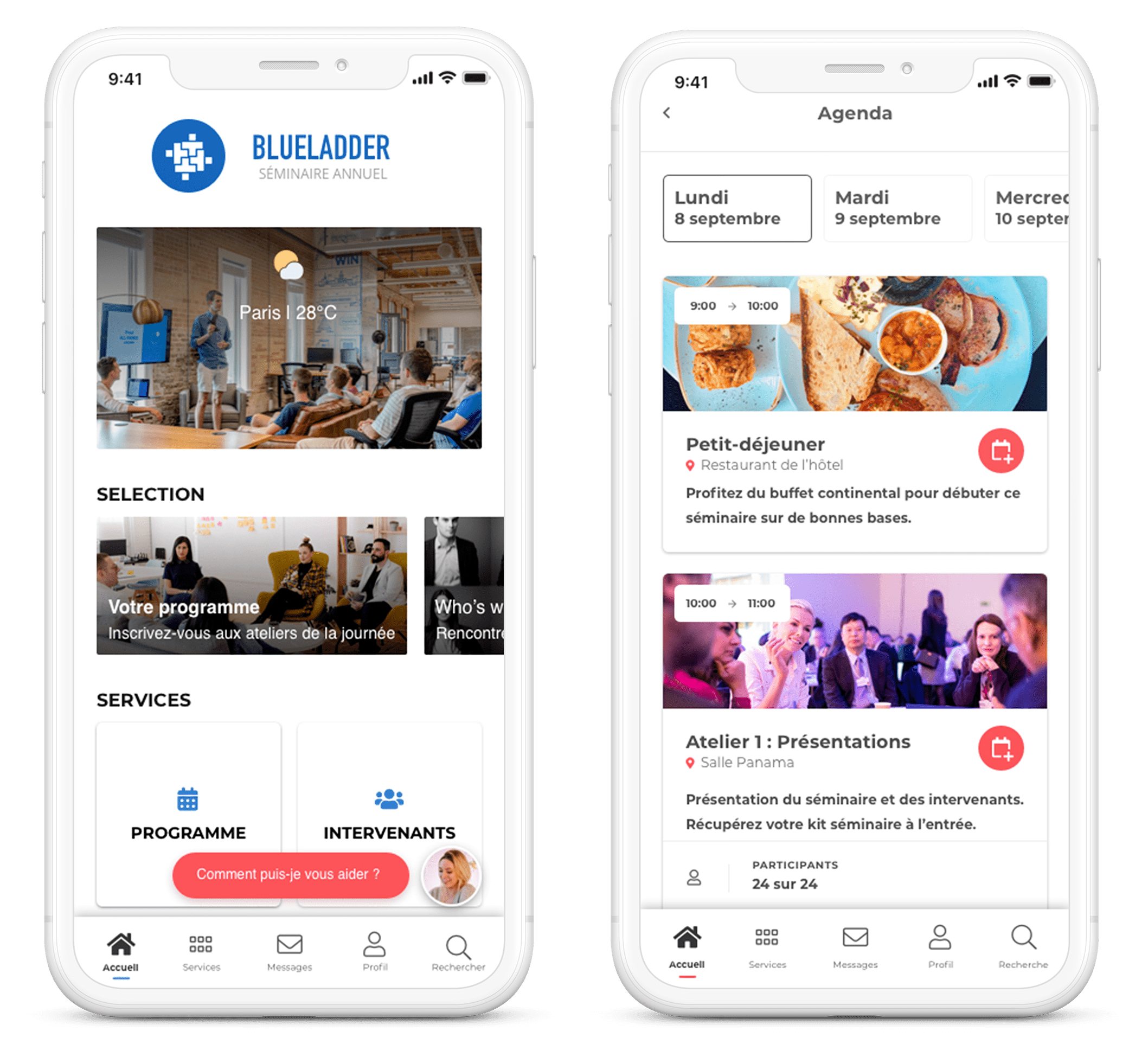 mice événements application mobile agenda activité programme loungeup