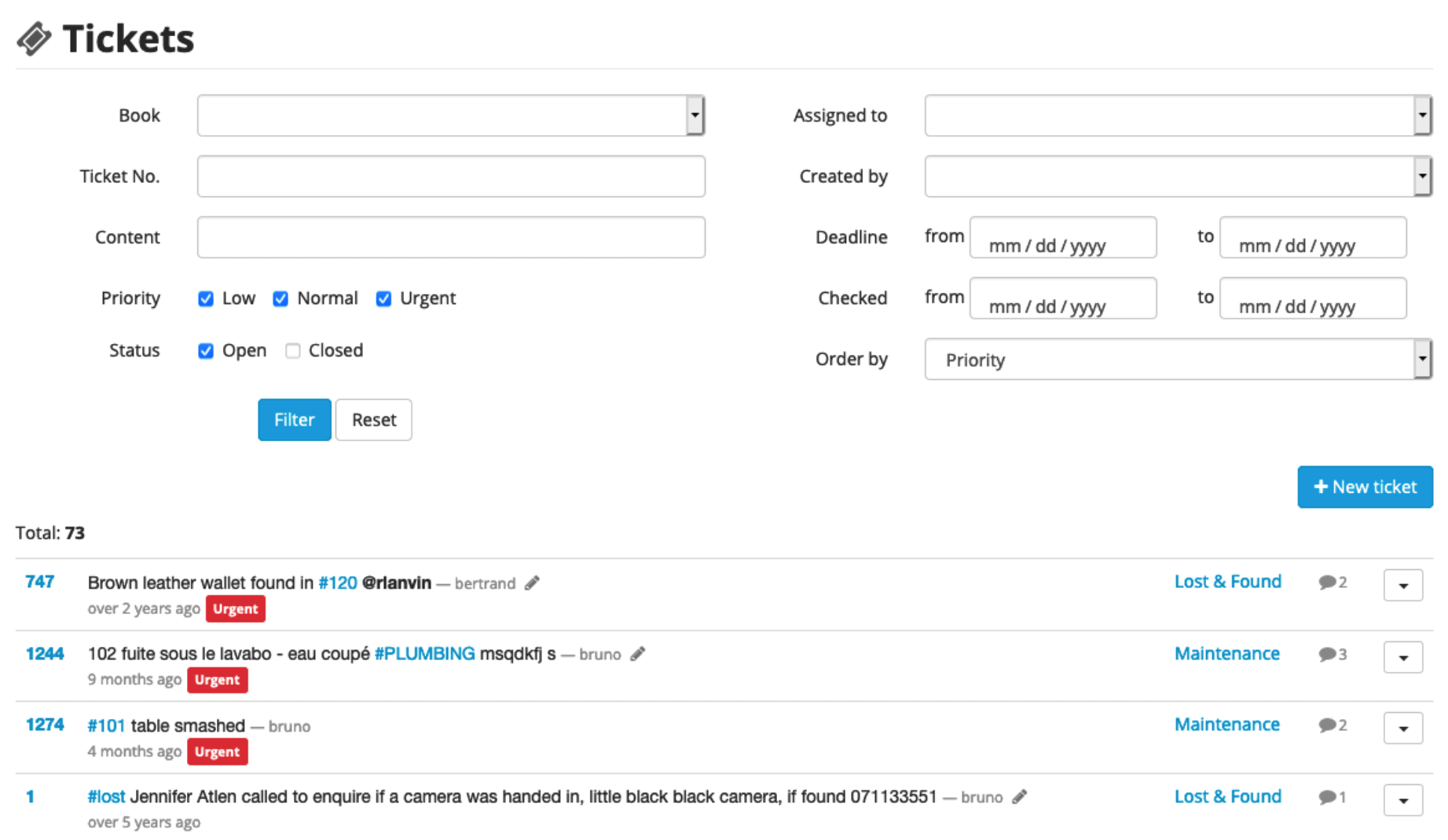 ticketing client hotel