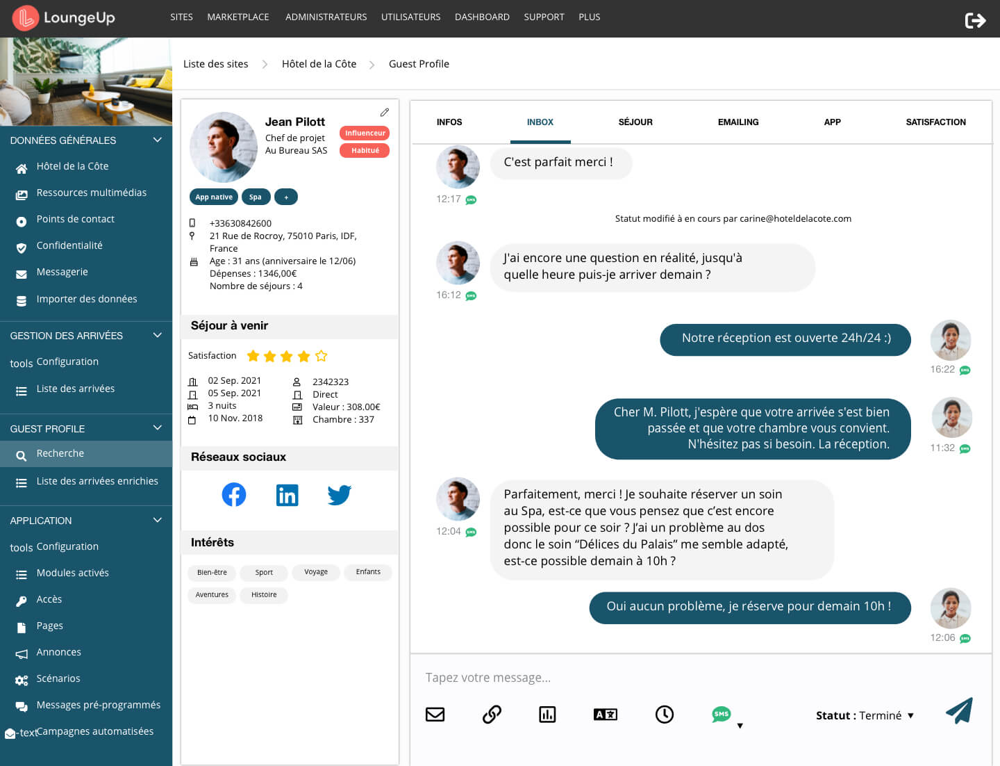 guest profile crm hotel loungeup cardex recherches base de données clients segmentation