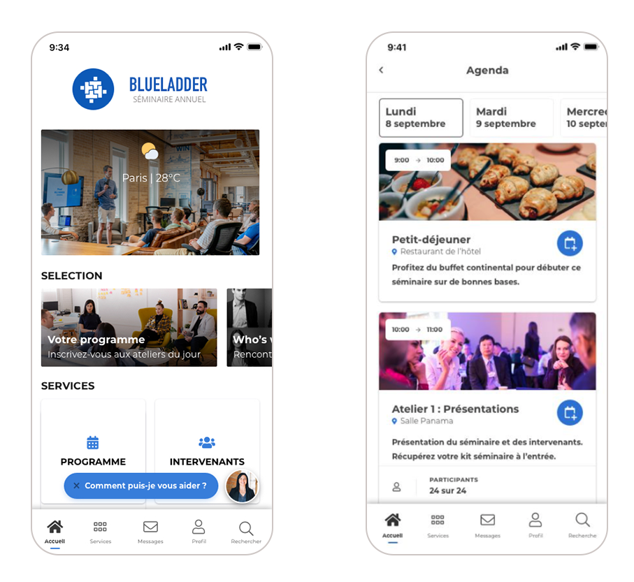 mice événements application mobile agenda activité programme loungeup
