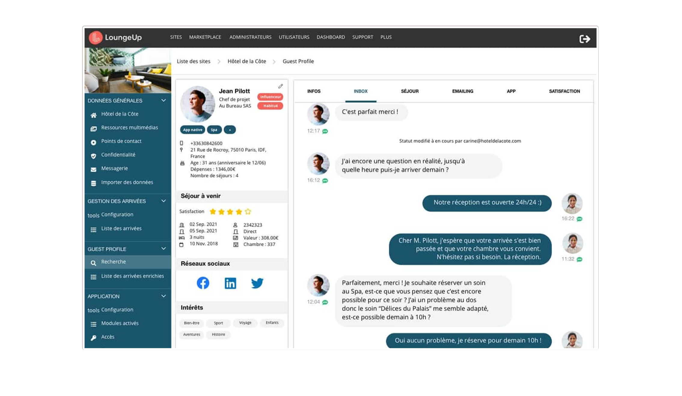 guest profile crm hotel loungeup cardex recherches base de données clients segmentation