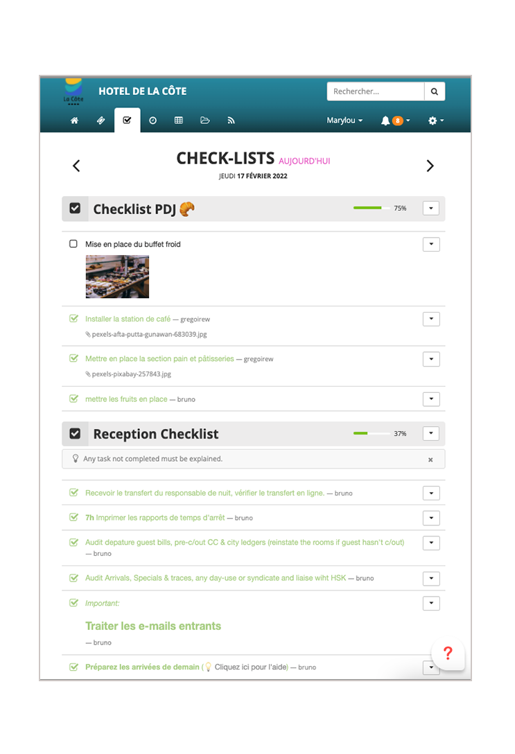 checklist duty manager cahier de consigne Dmbook LoungeUp hotel