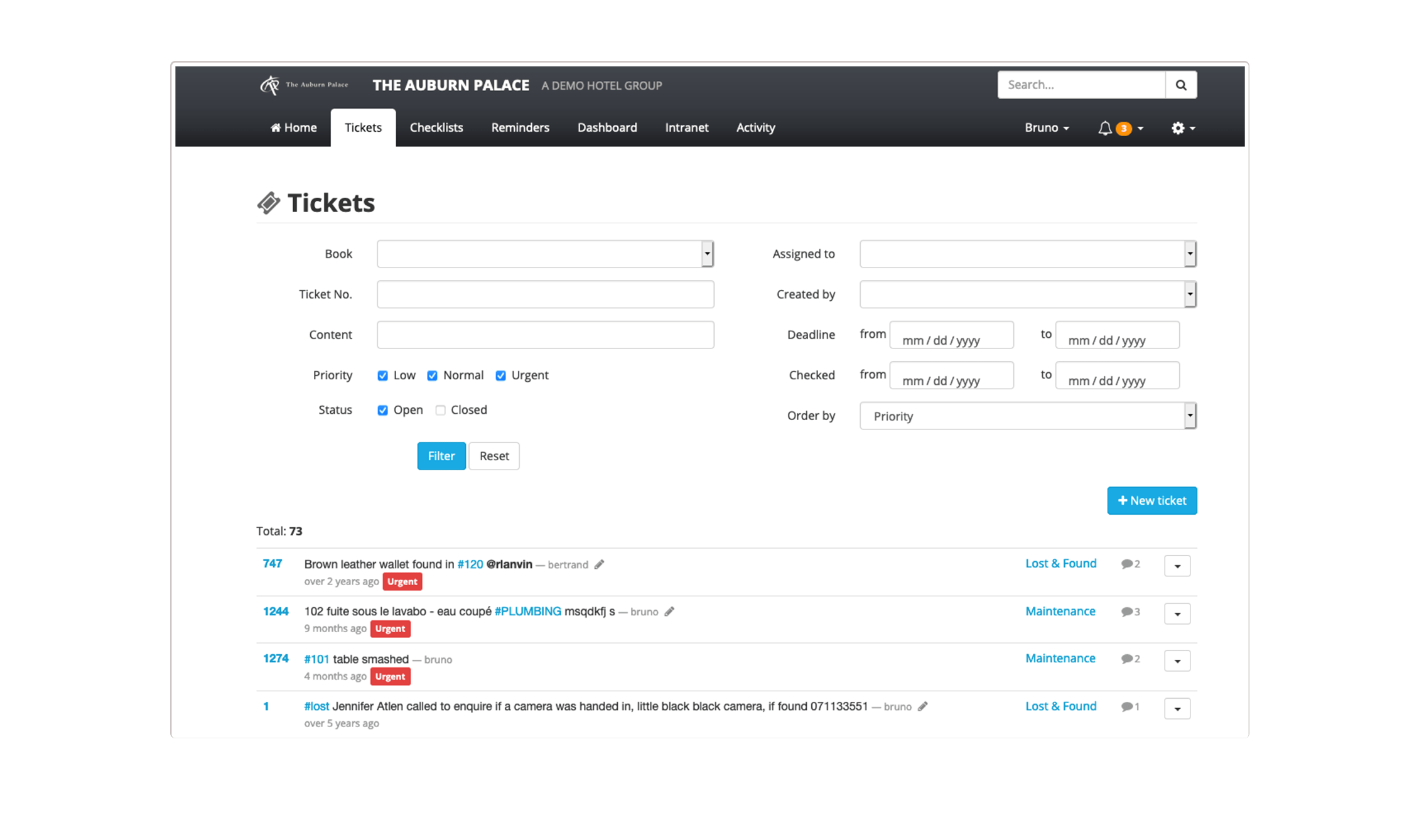 ticketing client hotel