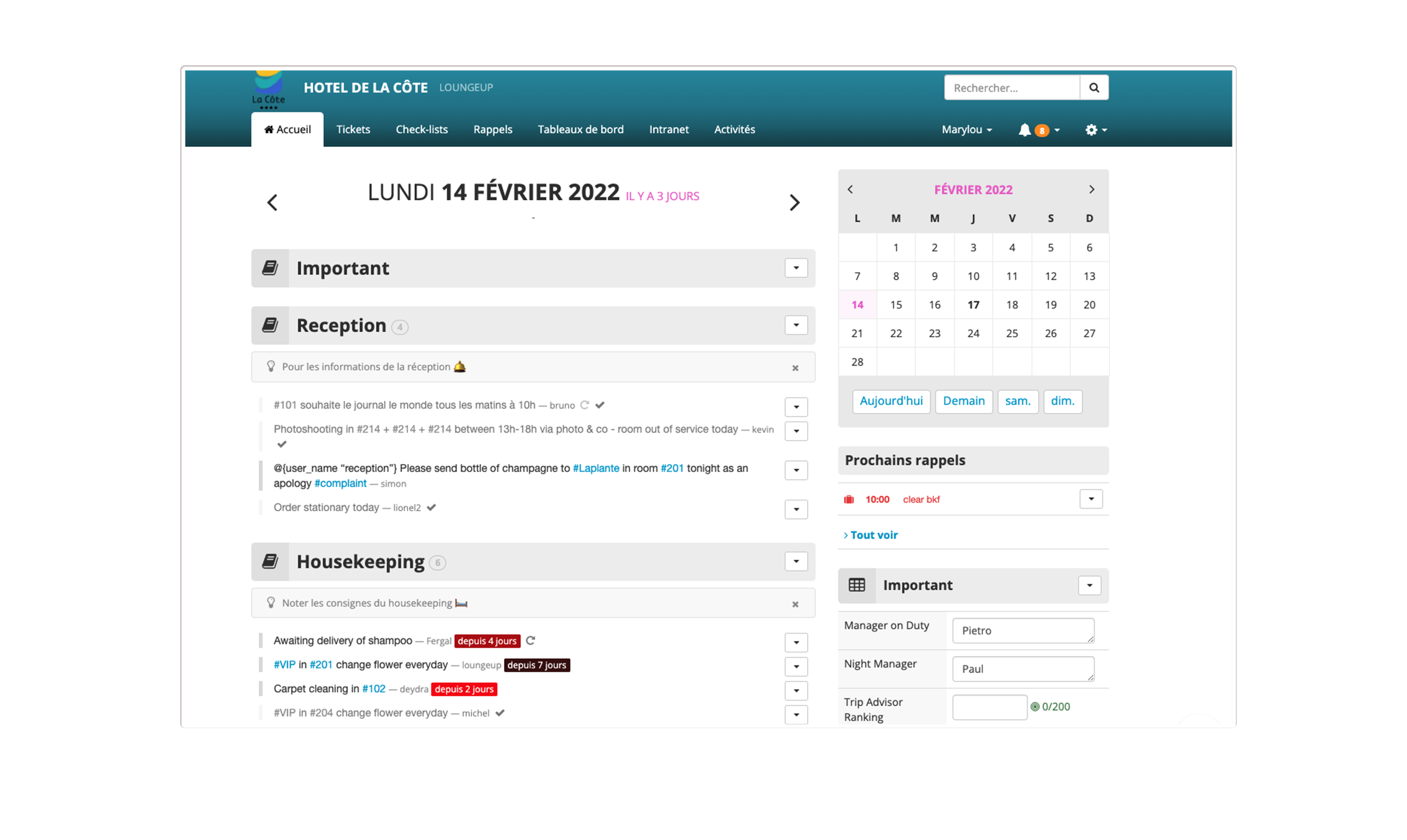 cahier de consigne digital dmbook pro loungeup hotel