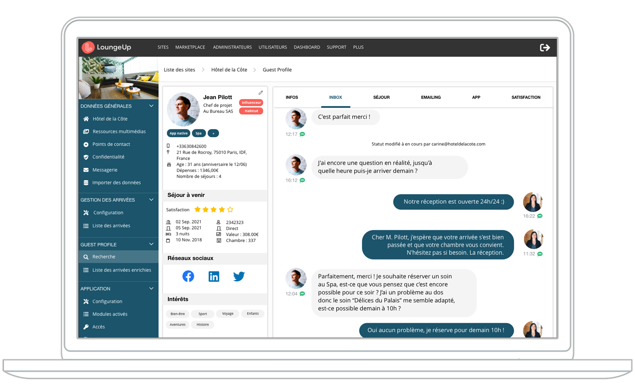 guest profile crm hotel loungeup cardex recherches base de données clients segmentation