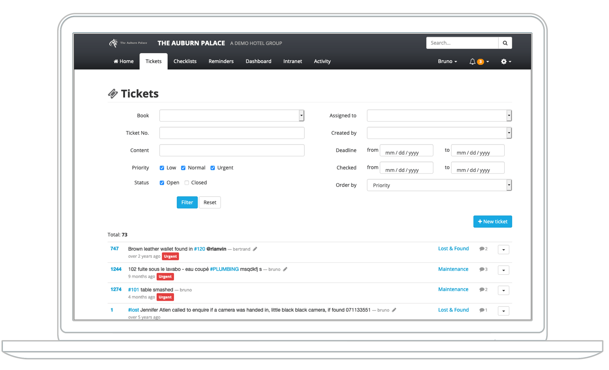ticketing client hotel