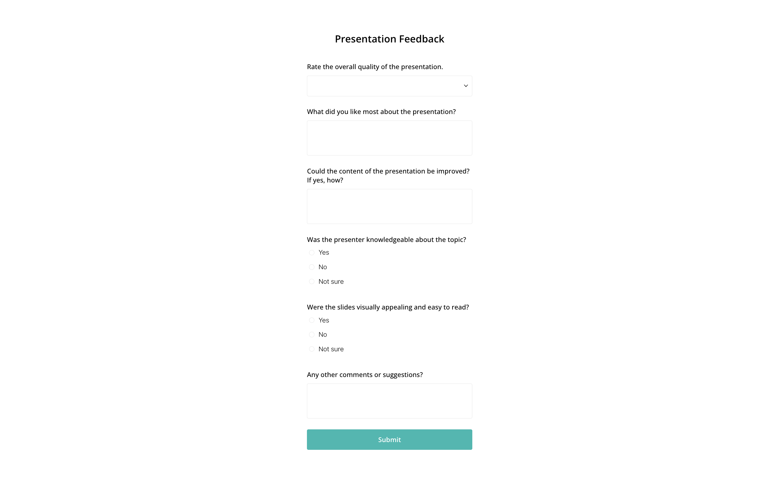 Presentation Feedback Form Template | Feathery