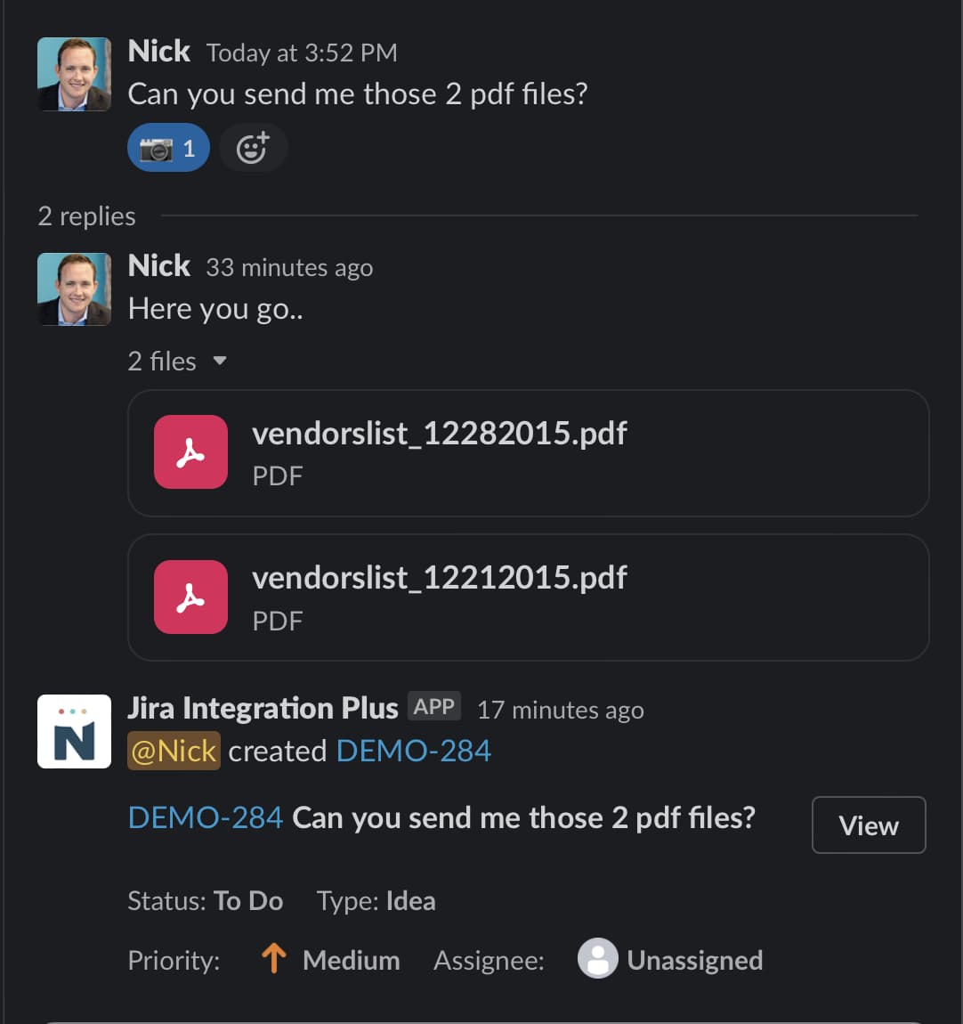 capture a thread in Slack with multiple files