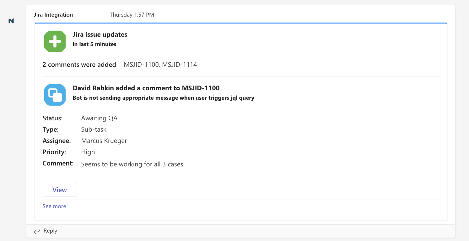 Get Jira notifications from Microsoft Teams Nextup.ai