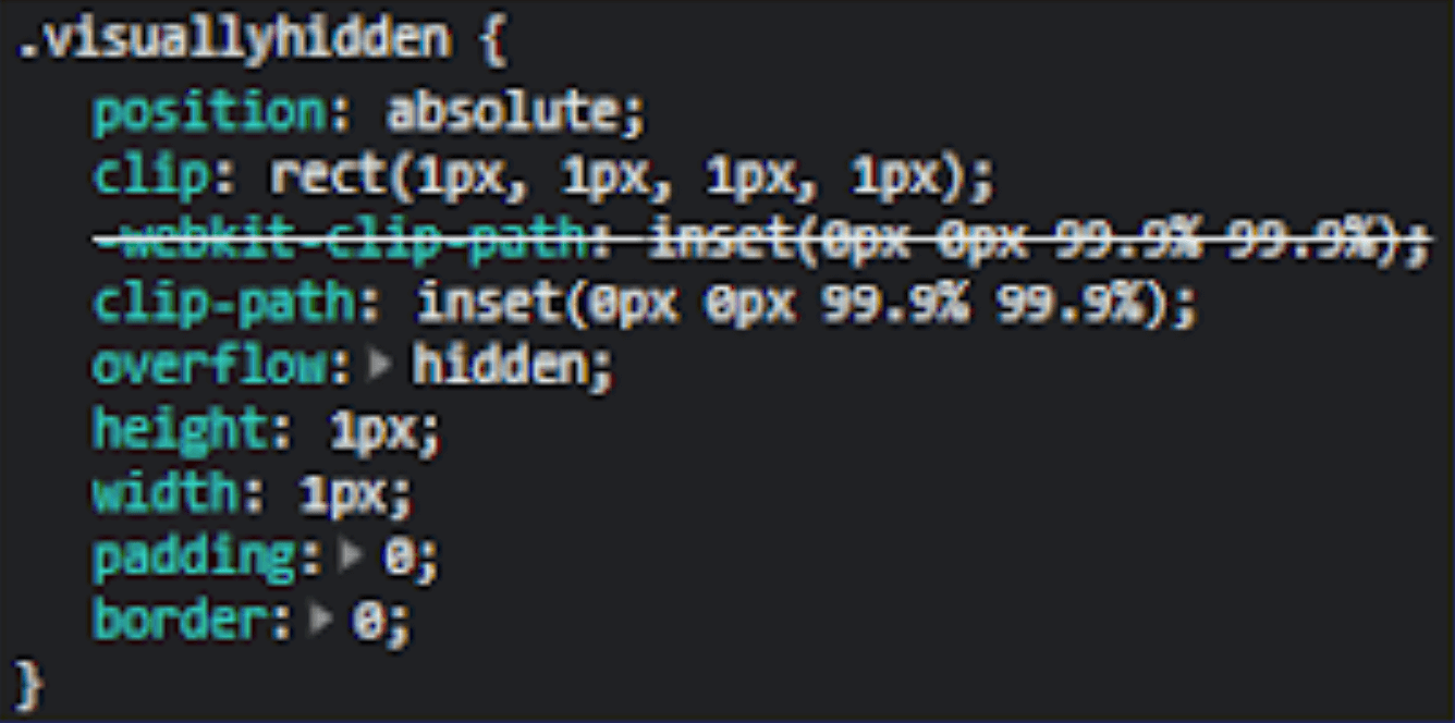 Zoomed in Apple.com example of visually hidden class