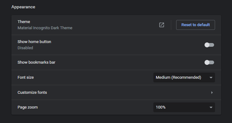 google chrome settings