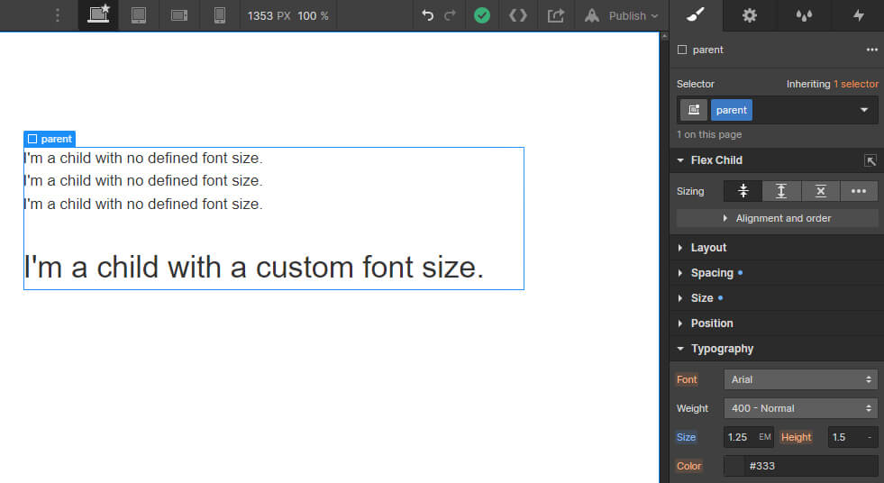 the parent css font size example