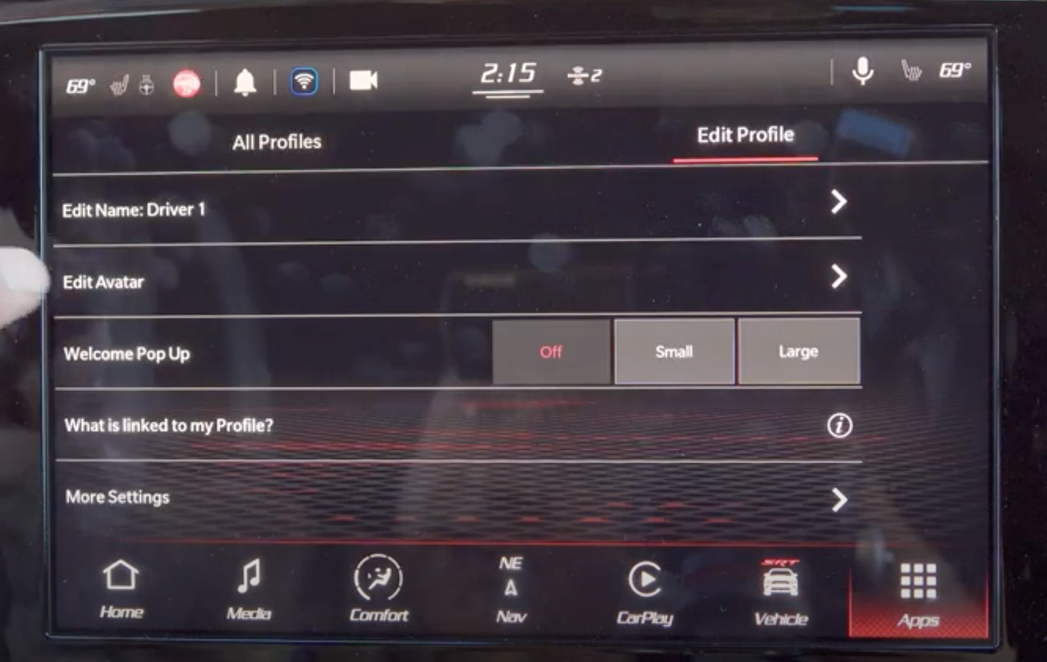 2021 Dodge Durango Infotainment Settings Profile