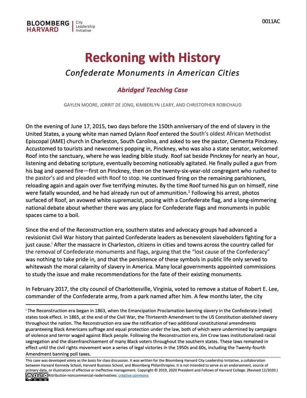 Reckoning with History Confederate Monuments in American Cities - Abridged Teaching Case
