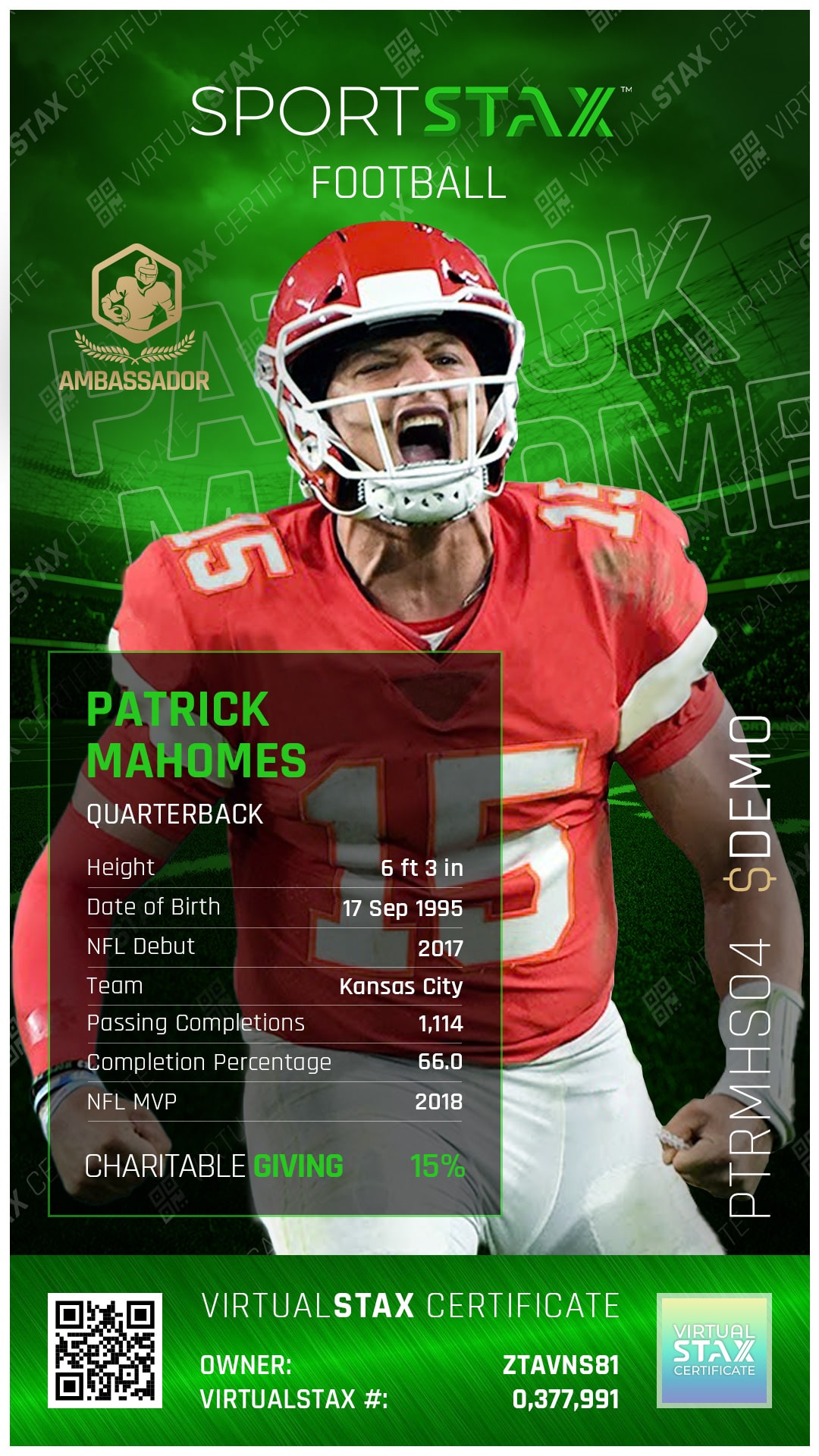 SX Trade Card Patrick Mahomes