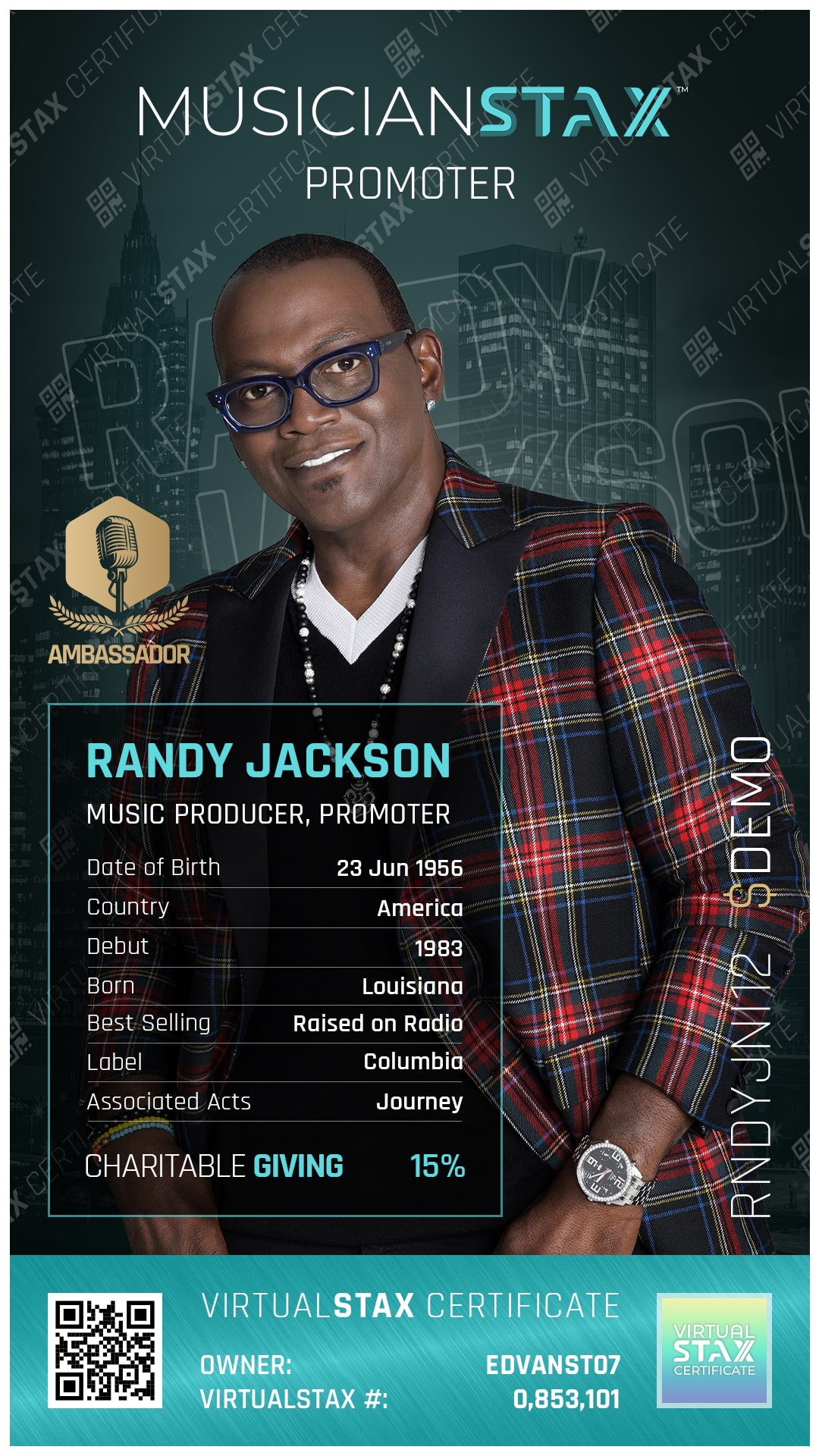 MX Trade Card Randy Jackson