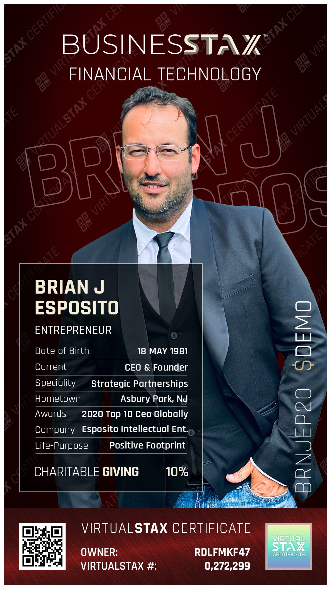 BX Trade Card Brian J Esposito
