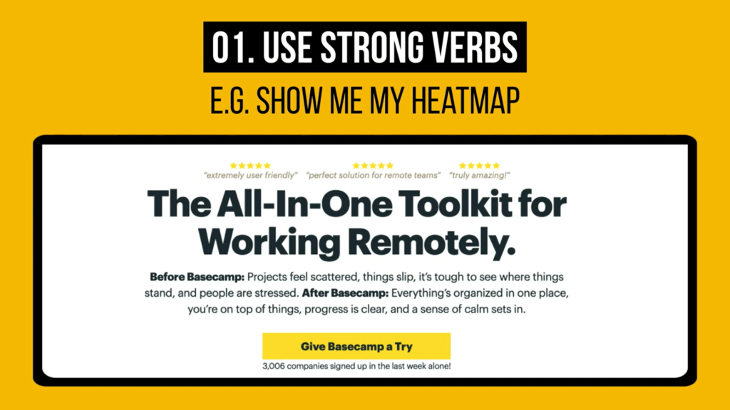 use strong verbs for lead generation landing page