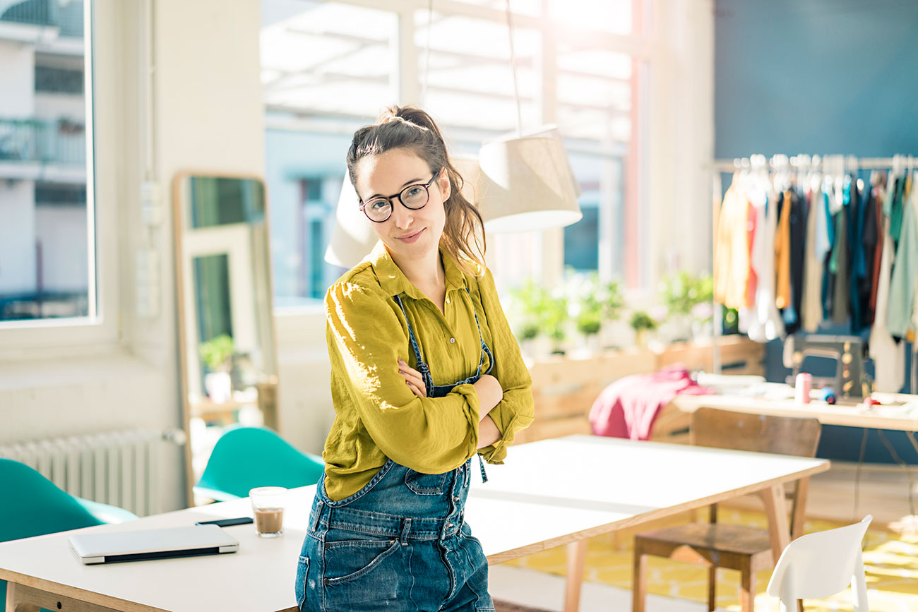 Fashion designer in her studio