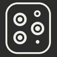 A white line icon showing a triple camera interface