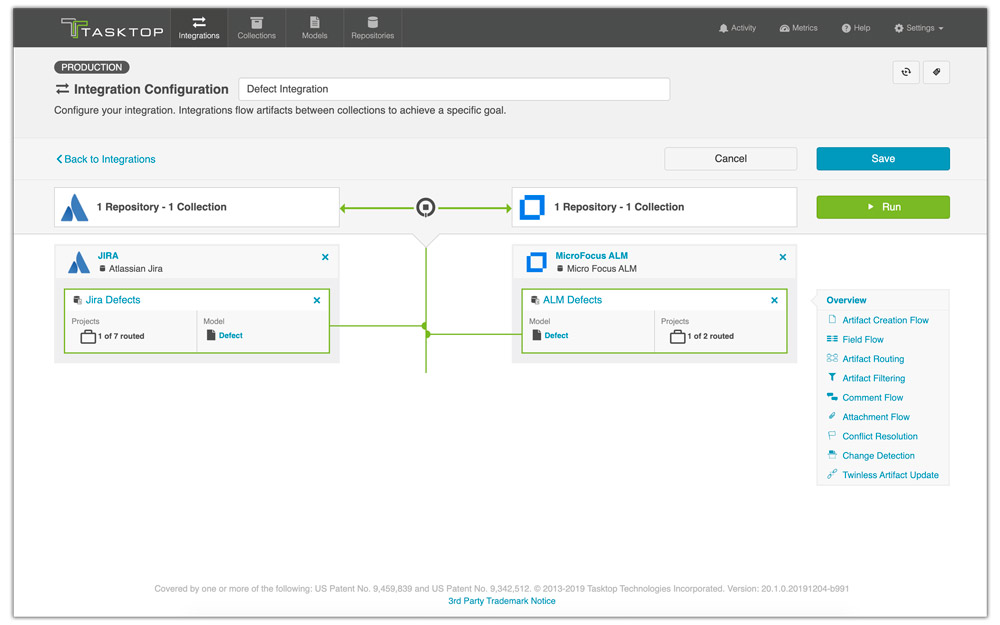 tasktop integration configuration screenshot