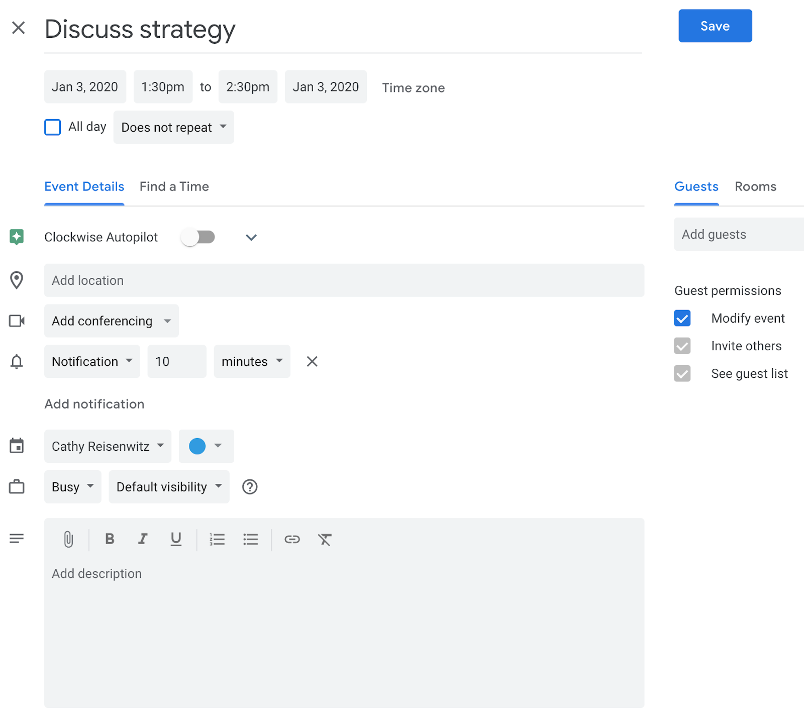 How to let attendees modify an event in Google Calendar