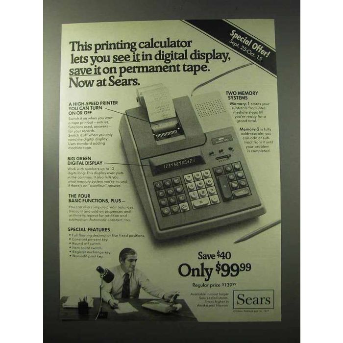 1977 Sears APF Mark 210 Calculator Ad