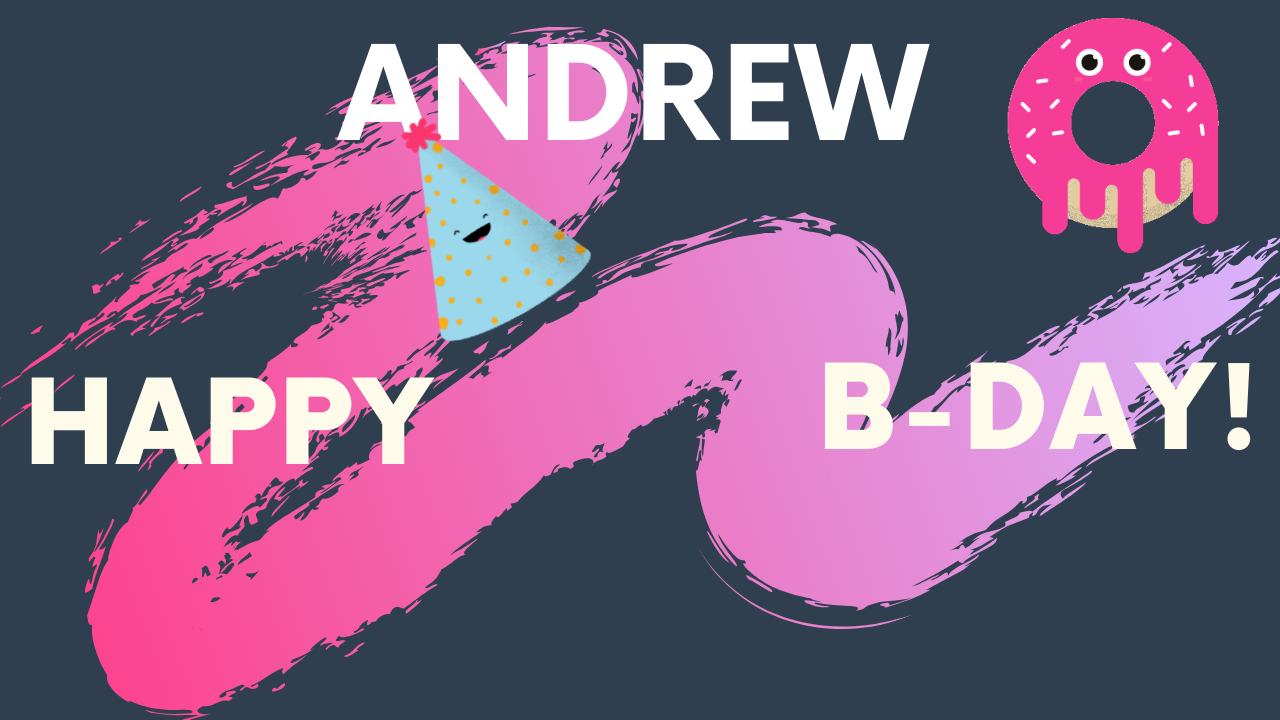 Peach and Blue Animated Birthday Hat Fun Shareable Zoom Background for Andrew's birthday