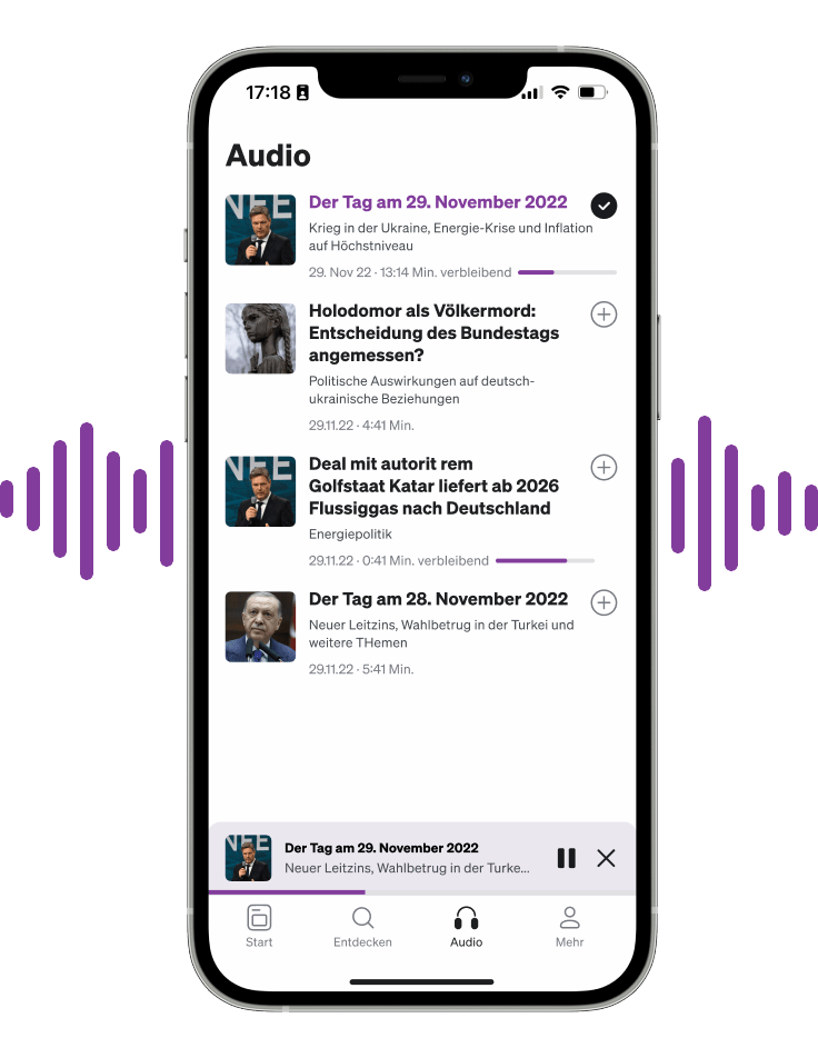 Buzzard App auf dem Handy zeigt den Audioplayer