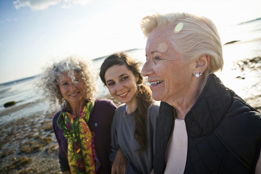 Three women at a beach