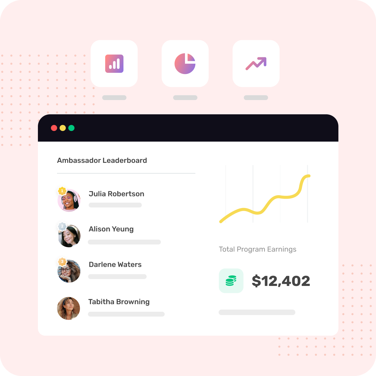 Showing the ways Shopify merchants can use Buzzbassador to track ambassador analytics 