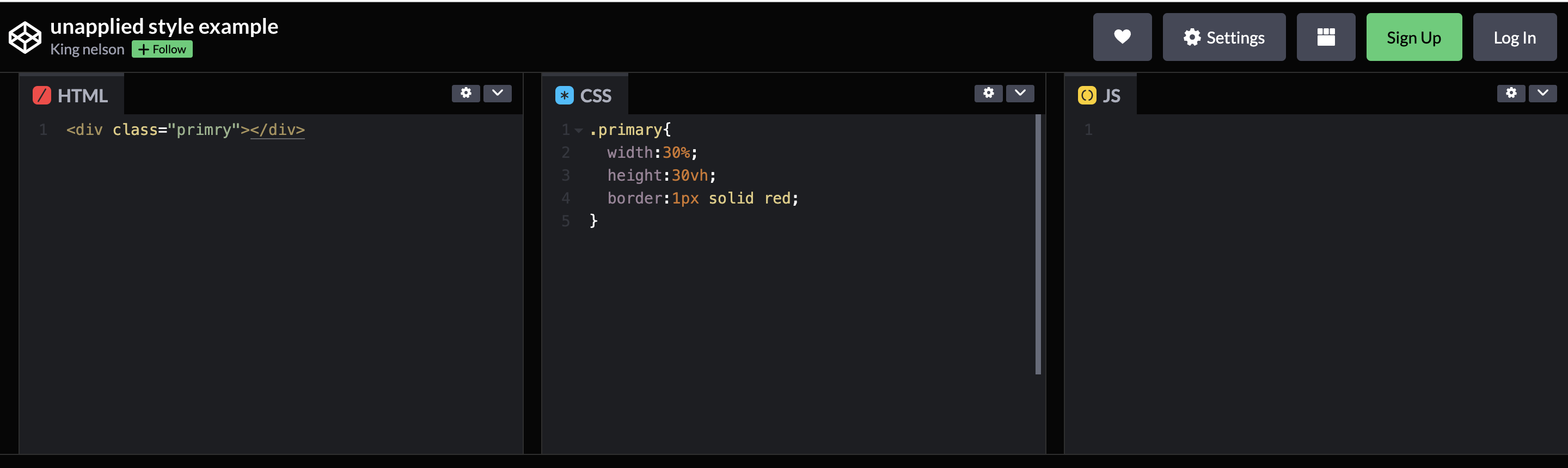 Screenshot depicting misspelled Class or ID selectors
