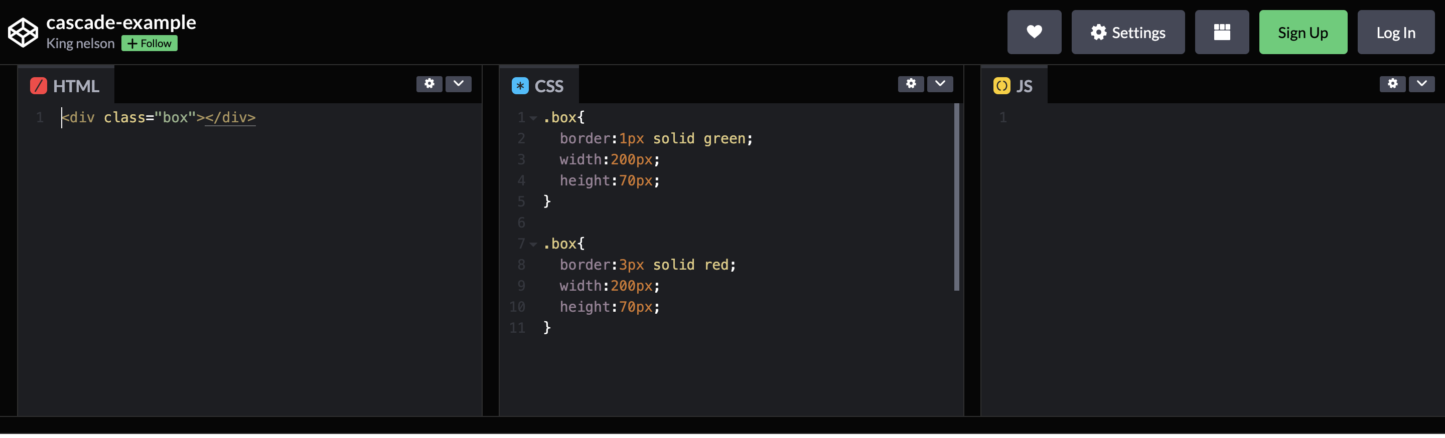 Image depicting the cascade of two CSS styles being declared