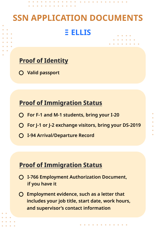 checklist for SSN application documents