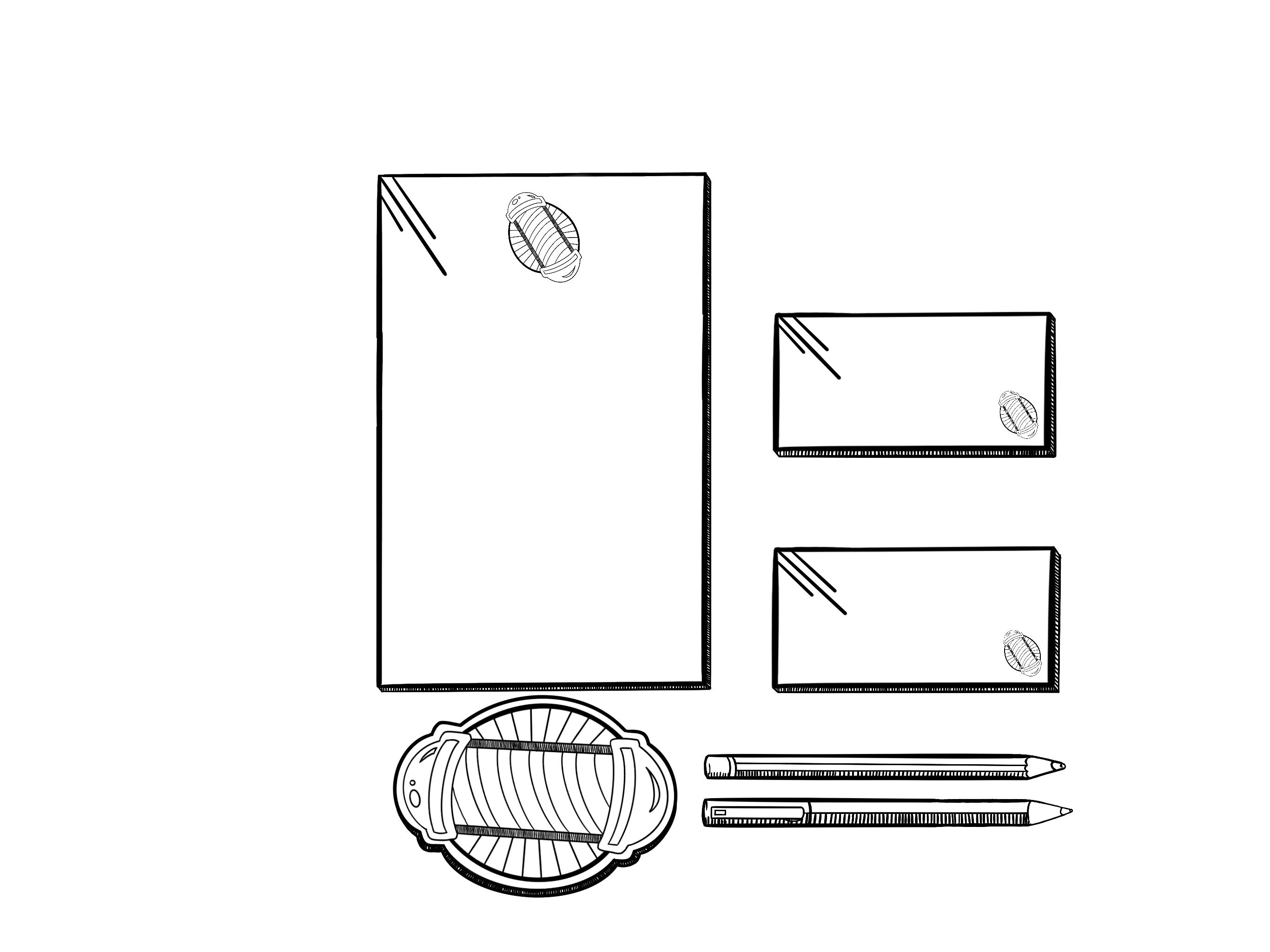 line drawn stationery with consistent logos