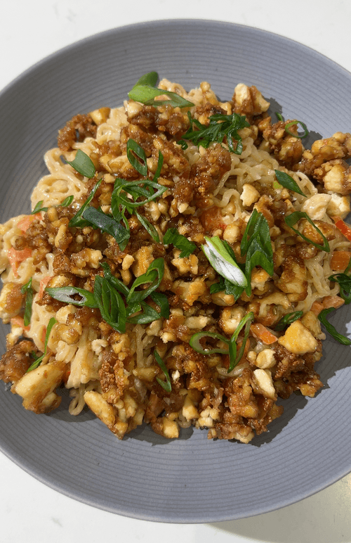Tahini Chili Crisp Ramen Noodles with Crispy Tofu Recipe