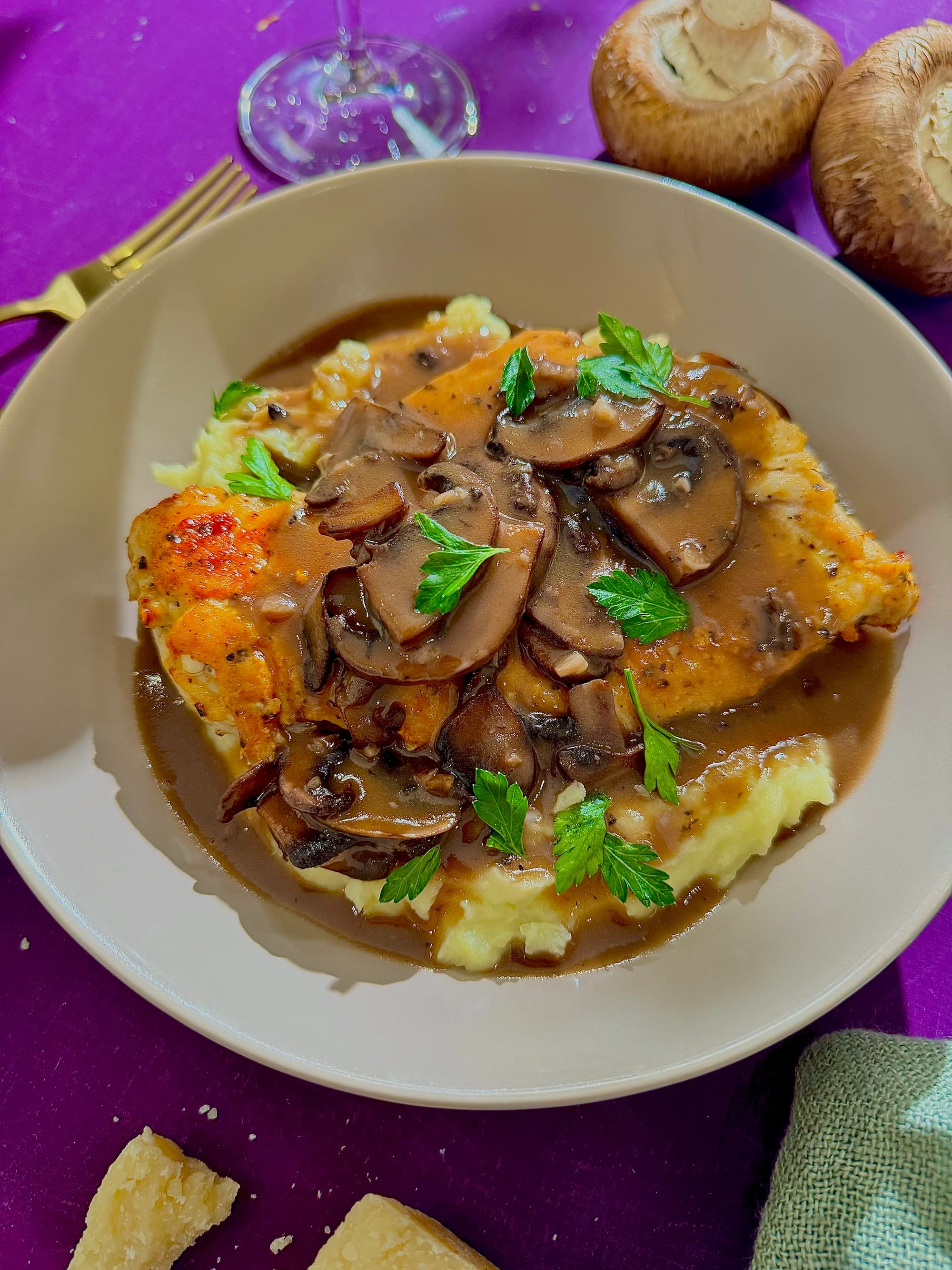 Parmesan Chicken with Red Wine Mushroom Sauce Recipe