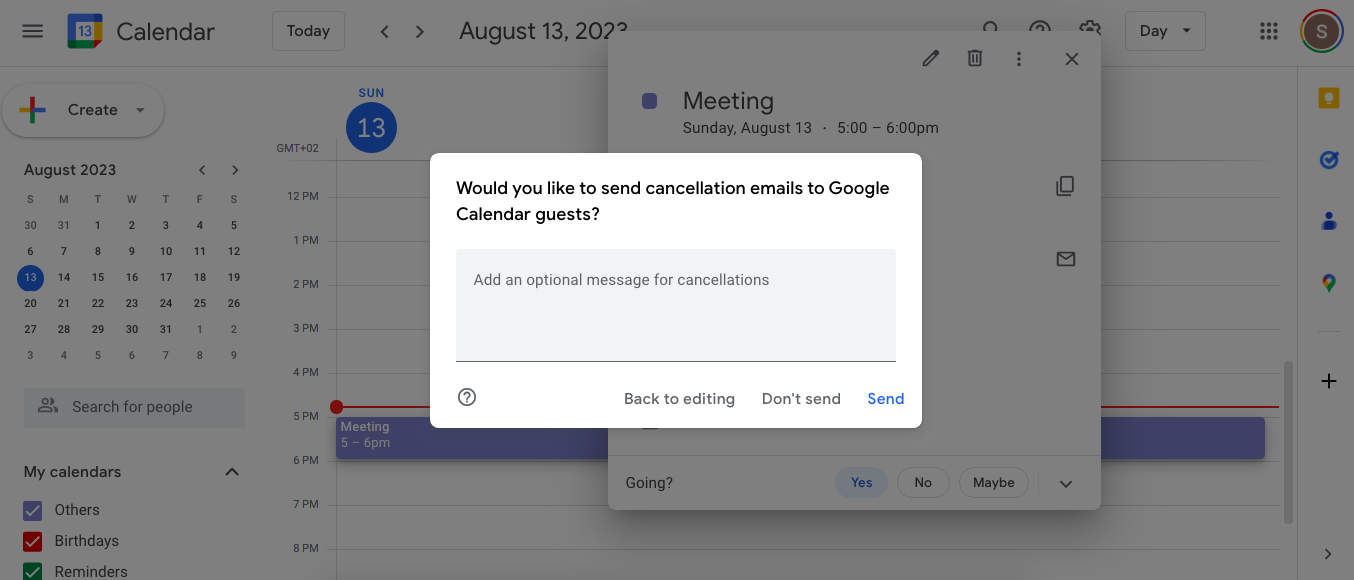 Send cancellation emails to Google Calendar guests