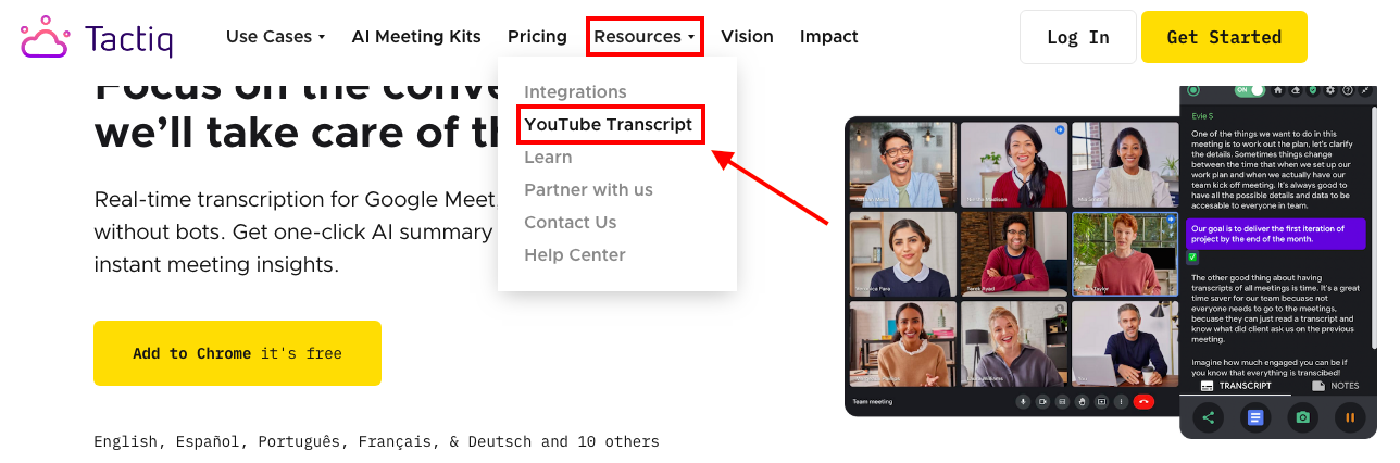 Tactiq can now Generate Transcripts of YouTube Videos for Free